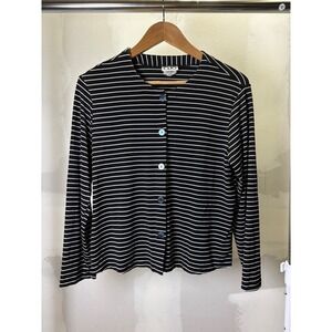 Clio Womens Vintage Striped Button Front Cardigan Top Black White Medium